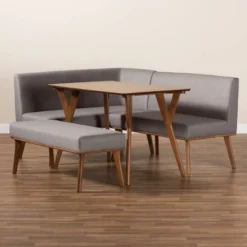 4pc Odessa Mid-Century Modern Fabric Upholstered Wood Dining Nook Set Walnut/Brown - Baxton Studio -Baxton Studio GUEST eb0d5100 1b81 4ffb b84c fdf3325124b2