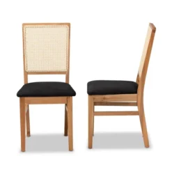 Set Of 2 Idris Fabric Upholstered Rattan Dining Chairs Black/Oak Brown - Baxton Studio -Baxton Studio GUEST ebfea686 372f 4d9d b535 c9d3268b68cb