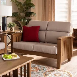 Charlotte Fabric Upholstered Wood 2 Seater Loveseat Taupe/Brown - Baxton Studio -Baxton Studio GUEST ecb9b4e5 cdf7 4a87 8cd6 15eccb223008