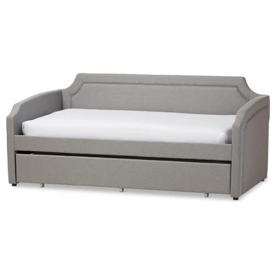 Parkson Modern And Contemporary Linen Fabric Curved Notched Corners Sofa Daybed With Roll - Out Trundle Guest Bed - Twin - Baxton Studio 13 Parkson Modern And Contemporary Linen Fabric Curved Notched Corners Sofa Daybed With Roll - Out Trundle Guest Bed - Twin - Baxton Studio - Image 11