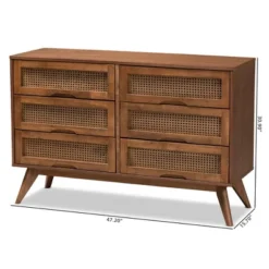 Barrett Wood And Synthetic Rattan 6 Drawer Dresser Walnut Brown - Baxton Studio -Baxton Studio GUEST ed8a86ce 4a1f 405b bcf7 f2ab4df760b9