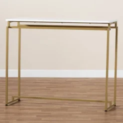 Renzo Metal Console Table With Faux Marble Tabletop White/Gold - Baxton Studio 14 Renzo Metal Console Table With Faux Marble Tabletop White/Gold - Baxton Studio -Baxton Studio GUEST ee933858 cd39 4004 aaec 92a422973474