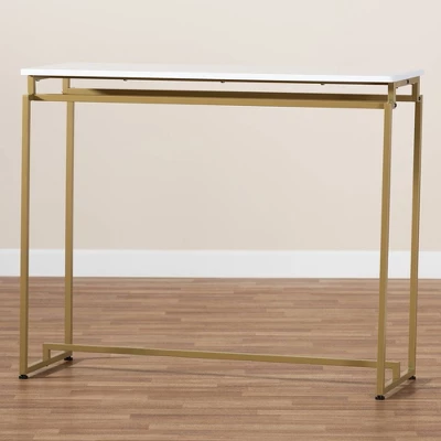 Renzo Metal Console Table With Faux Marble Tabletop White/Gold - Baxton Studio 8 Renzo Metal Console Table With Faux Marble Tabletop White/Gold - Baxton Studio - Image 6