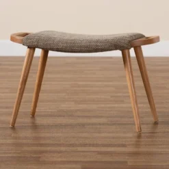 Banner Fabric Upholstered And Wood Accent Bench - Light Brown/Oak Brown - Baxton Studio -Baxton Studio GUEST eea5f30f 9525 4a04 b230 68957a3e5724