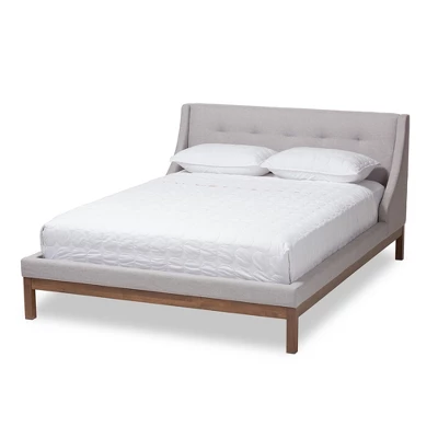 Louvain Modern And Contemporary Fabric Upholstered Walnut - Finished Platform Bed Grayish Beige - Baxton Studio 9 Louvain Modern And Contemporary Fabric Upholstered Walnut - Finished Platform Bed Grayish Beige - Baxton Studio - Image 7