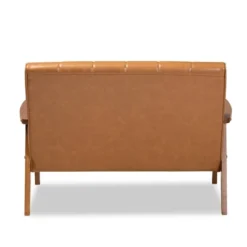 Nikko Mid-Century Faux Leather Upholstered Wood Loveseat Walnut/Brown - Baxton Studio 11 Nikko Mid-Century Faux Leather Upholstered Wood Loveseat Walnut/Brown - Baxton Studio -Baxton Studio GUEST ef7ccb96 7422 4862 aa6f a4fdd26f416f