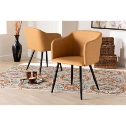 2pc Eris Tan Leather Upholstered And Metal Dining Chairs Black/Tan - Baxton Studio -Baxton Studio GUEST ef9b566b 2805 45a5 a1e7 645959ad0399