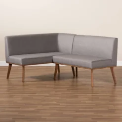 2pc Odessa Mid-Century Modern Fabric Upholstered Wood Dining Corner Sofa Bench Set Walnut/Brown/Gray - Baxton Studio -Baxton Studio GUEST ef9c5bab 5ce0 421f 8e26 1dee37c3255f