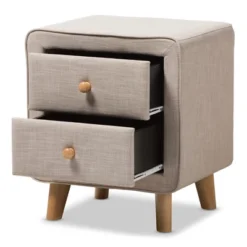 Jonesy Mid - Century Linen Upholstered 2 - Drawer Nightstand - Buff Beige - Baxton Studio -Baxton Studio GUEST f01feb20 d11d 49bd 8840 f1375747db0c