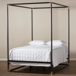 Queen Eva Vintage Industrial Finished Metal Canopy Bed Black - Baxton Studio -Baxton Studio GUEST f051af5b 4add 496f b156 910d5c564891