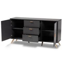 Kelson Wood 2 Door Sideboard Buffet Dark Gray/Gold - Baxton Studio