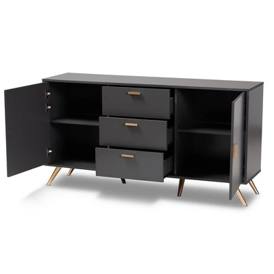 Kelson Wood 2 Door Sideboard Buffet Dark Gray/Gold - Baxton Studio 3 Kelson Wood 2 Door Sideboard Buffet Dark Gray/Gold - Baxton Studio