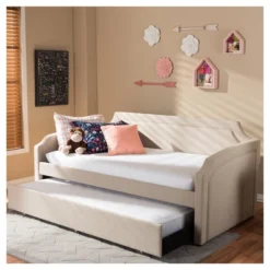 Parkson Modern And Contemporary Linen Fabric Curved Notched Corners Sofa Daybed With Roll - Out Trundle Guest Bed - Twin - Baxton Studio 21 Parkson Modern And Contemporary Linen Fabric Curved Notched Corners Sofa Daybed With Roll - Out Trundle Guest Bed - Twin - Baxton Studio -Baxton Studio GUEST f0acde84 61ca 448e b573 6757149594b9