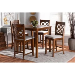 5pc Alora Fabric Upholstered Wood Pub Counter Height Dining Set Gray/Brown - Baxton Studio -Baxton Studio GUEST f0dad2a6 a542 4b0d b4c0 bc731a856bb6