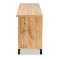 Unna Wood 2 Door TV Stand For TVs Up To 65" Oak Brown/Black - Baxton Studio