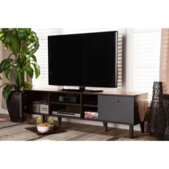 Moina Two-Tone Wood TV Stand For TVs Up To 70" Walnut/Gray - Baxton Studio -Baxton Studio GUEST f153bf04 5b17 486a 8282 867b595bdb41