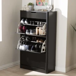 Cayla Modern And Contemporary Wood Shoe Cabinet - Black - Baxton Studio -Baxton Studio GUEST f19b7d2d c554 4acb 9287 b98abdddeb86