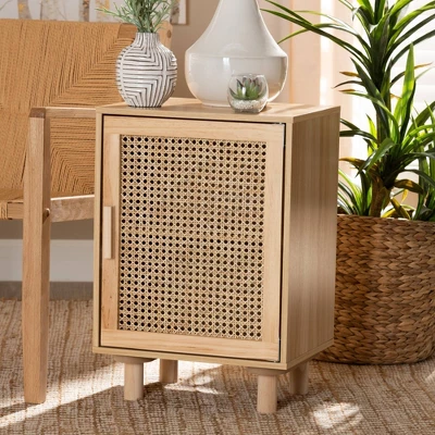 Maclean Rattan Wood 1 Door Nightstand Natural/Brown - Baxton Studio 7 Maclean Rattan Wood 1 Door Nightstand Natural/Brown - Baxton Studio - Image 5