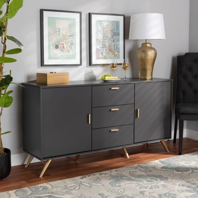 Kelson Wood 2 Door Sideboard Buffet Dark Gray/Gold - Baxton Studio 7 Kelson Wood 2 Door Sideboard Buffet Dark Gray/Gold - Baxton Studio - Image 5