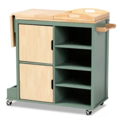 Dorthy Two-Tone Wood Kitchen Cart Green/Natural - Baxton Studio -Baxton Studio GUEST f2bbefdd 0bbf 4a5f a4f3 bcd193a8a0c1