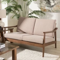 Venza Mid-Modern Walnut Wood Fabric Upholstered 2 Seater Loveseat Light Brown - Baxton Studio 15 Venza Mid-Modern Walnut Wood Fabric Upholstered 2 Seater Loveseat Light Brown - Baxton Studio -Baxton Studio GUEST f353a9da 9060 4670 88ab addbd04da2d3