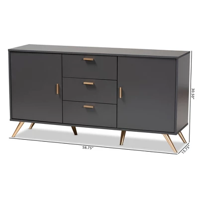Kelson Wood 2 Door Sideboard Buffet Dark Gray/Gold - Baxton Studio 9 Kelson Wood 2 Door Sideboard Buffet Dark Gray/Gold - Baxton Studio - Image 7