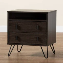 Glover Wood And Metal 2 Drawer Nightstand Brown/Gold - Baxton Studio -Baxton Studio GUEST f42b53a2 6824 455c bfec d292ebd87b33