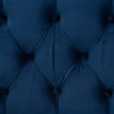 Powell Velvet Fabric Upholstered And PU Leather Ottoman Gold/Blue - Baxton Studio 6 Powell Velvet Fabric Upholstered And PU Leather Ottoman Gold/Blue - Baxton Studio - Image 4