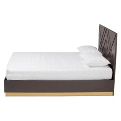 Queen Arcelia Two-Tone Wood Platform Bed Walnut Brown/Gold - Baxton Studio -Baxton Studio GUEST f4f4e25a 25d7 4caa b0a9 8d5e4e740a71