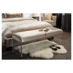 Hildon Modern And Contemporary Microsuede Fabric Upholstered Lux Bench With Paneled Acrylic Legs - Buff Beige - Baxton Studio -Baxton Studio GUEST f524be48 7cc6 4d32 9b84 61d6b1df5044