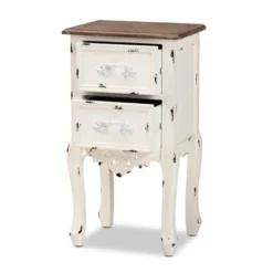 Levron Two-Tone And Antique Wood 2 Drawer Nightstand Walnut Brown/Antique White - Baxton Studio -Baxton Studio GUEST f63cb976 6410 493a 9af1 ceb858d4470f