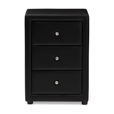 Tessa Faux Leather Upholstered 3 Drawer Nightstand Black - Baxton Studio 3 Tessa Faux Leather Upholstered 3 Drawer Nightstand Black - Baxton Studio