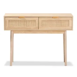 Baird Wood And Rattan 2 Drawer Console Table Brown - Baxton Studio -Baxton Studio GUEST f75603e6 a3d0 47f1 bad5 92c0ea97ac1b