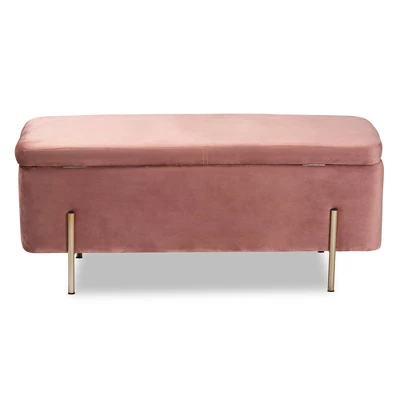 Rockwell Blush Velvet Metal Storage Bench Pink/Gold - Baxton Studio 6 Rockwell Blush Velvet Metal Storage Bench Pink/Gold - Baxton Studio - Image 4