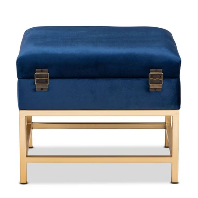 Aliana Fabric And Metal Ottoman Navy Blue/Gold - Baxton Studio 6 Aliana Fabric And Metal Ottoman Navy Blue/Gold - Baxton Studio - Image 4