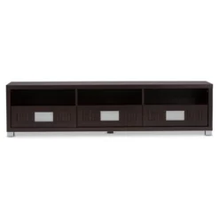 Gerhardine Wood 3 Drawer TV Stand For TVs Up To 62" Dark Brown - Baxton Studio