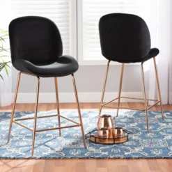 2pc Lander Velvet Fabric Upholstered Metal Counter Stool Set - Baxton Studio -Baxton Studio GUEST f8988fd0 15f3 4267 a2cb af772d15f033