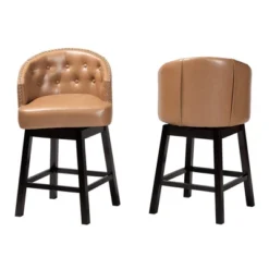 2pc Theron Faux Leather And Wood Swivel Counter Stool Set - Baxton Studio -Baxton Studio GUEST f8b0f093 aa45 42f6 b7f1 9a2b00cec5c7