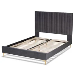 Queen Serrano Velvet Fabric Upholstered And Metal Platform Bed Gray/Gold - Baxton Studio -Baxton Studio GUEST f9aa98d1 3883 45c6 bc9d 3e84a0ecafa2