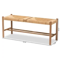 Saura Oak Wood Hemp Dining Bench Brown - Baxton Studio -Baxton Studio GUEST fa887503 5f62 49b3 aa58 2f28bf9f7969