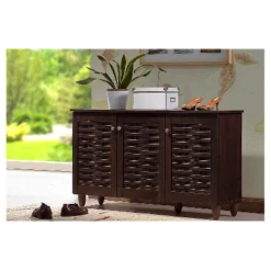 Winda Modern And Contemporary 3-Door Wooden Entryway Shoes Storage Cabinet - Dark Brown - Baxton Studio -Baxton Studio GUEST faa6c9e0 f9e3 4f8d 9670 c3f5aeb74f10