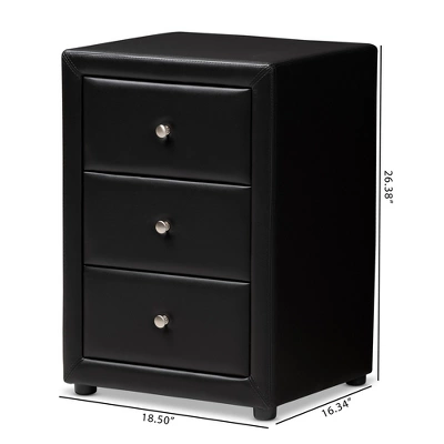 Tessa Faux Leather Upholstered 3 Drawer Nightstand Black - Baxton Studio 9 Tessa Faux Leather Upholstered 3 Drawer Nightstand Black - Baxton Studio - Image 7