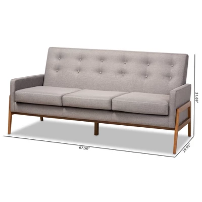 Perris Upholstered Wood Sofa Light Gray/Walnut - Baxton Studio 10 Perris Upholstered Wood Sofa Light Gray/Walnut - Baxton Studio - Image 8