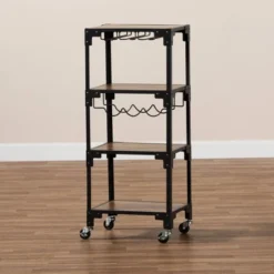 4 Tier Victor Wood And Metal Mobile Wine Cart Walnut/Black - Baxton Studio -Baxton Studio GUEST fb3eb412 47ce 4379 93e6 a11217273b8b