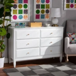 6 Drawer Naomi Wood Bedroom Dresser White/Gold - Baxton Studio -Baxton Studio GUEST fb8f37a1 07a8 4276 a8f3 99755122cba1