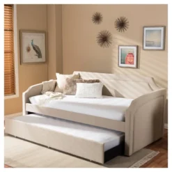 Parkson Modern And Contemporary Linen Fabric Curved Notched Corners Sofa Daybed With Roll - Out Trundle Guest Bed - Twin - Baxton Studio 17 Parkson Modern And Contemporary Linen Fabric Curved Notched Corners Sofa Daybed With Roll - Out Trundle Guest Bed - Twin - Baxton Studio -Baxton Studio GUEST fbbc9ff5 f7da 43a1 abdd 630f12c8a286