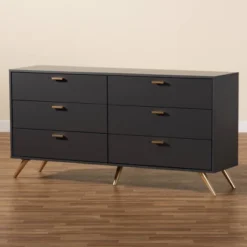 Kelson Wood 6 Drawer Dresser Dark Gray/Gold - Baxton Studio -Baxton Studio GUEST fc3631b1 711d 4c89 882a 24b064e21fd8