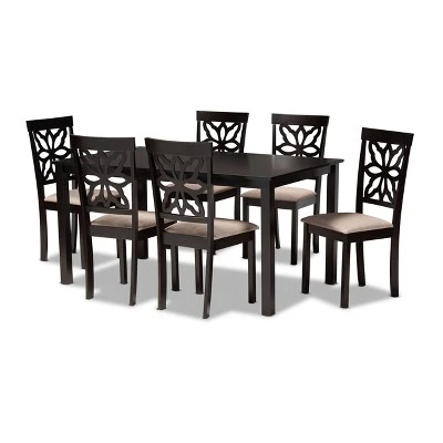 7pc Dallas Fabric Upholstered And Wood Dining Set - Baxton Studio 10 7pc Dallas Fabric Upholstered And Wood Dining Set - Baxton Studio - Image 8