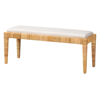 Sofia Rattan And Mahogany Wood Bench White/Natural Brown - Baxton Studio 3 Sofia Rattan And Mahogany Wood Bench White/Natural Brown - Baxton Studio