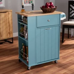 Liona Sky Wood Kitchen Storage Cart Blue/Natural - Baxton Studio -Baxton Studio GUEST fcbd27ca 0420 4ac0 89ea ebbfb6c7d20f